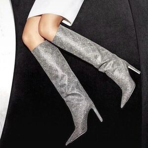 Jimmy Choo Mavis Glitter Plaid Heel Boots 39